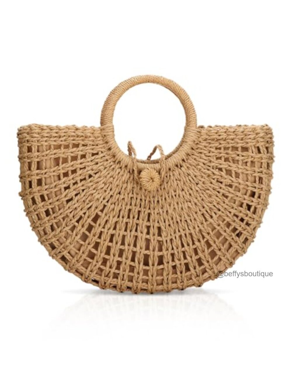Handmade Straw Hobo Bag Woven Round Beach Purse Drawstring